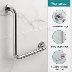 Plantex L-Shape Toilet Support for Elderly People/Wall-Mounted Safety Handle Made of Stainless Steel - Pack of 2 (Chrome)-2