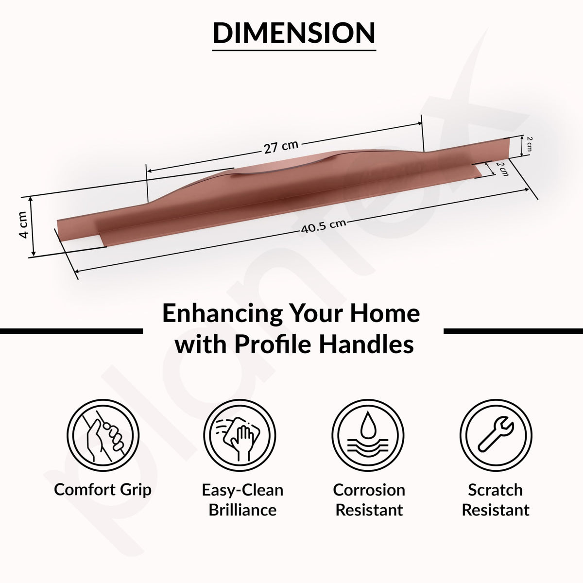 Plantex Profile Handle for Kitchen Cabinet/16 Inch Aluminium Drawer Profile Handle/Wardrobe Pull Handle for Home/Office/Hotel - Pack of 5 (Rose Gold) (Model APS-PF-1001)-3