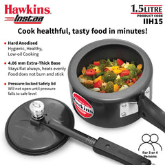 Hawkins 1.5 Litre Instaa Pressure Cooker, Induction Inner Lid Cooker, Tall Body Hard Anodised Baby Cooker, Black (IIH15)