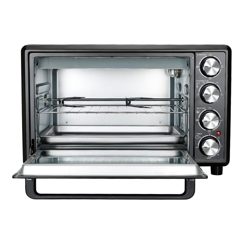Faber 34L Double Glazed 1600W OTG|Bake, Toast, Roast, Grill|6 Functions, Upper & Lower Heating, Rotisserie, 360° Convection,Crumb Tray, Double Glaze Glass|Bake Plate, Pizza Plate, Silicon Gloves|Black