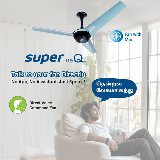 Superfan SupermyQ 1200mm BLDC Ceiling Fan for Home| India's 1'st BLDC fan| Direct Voice Command |Wi-Fi Connectivity | 5 Year Warranty (Onyx Marine)