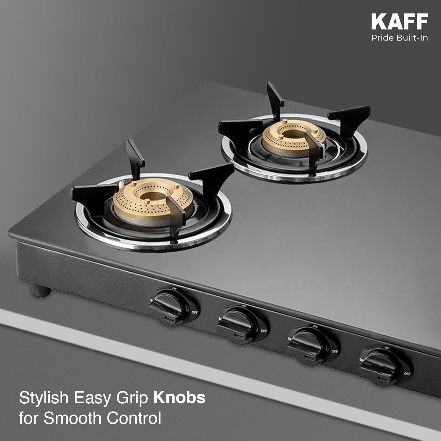 KAFF CTC 69 4B Gas Stove/Cooktop 4 Burners with Manual Ignition 69 CM, High Efficiency Brass Burners, Black Tempered Glass, Enamelled Pan Support (Black)