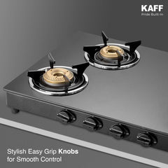 KAFF CTC 69 4B Gas Stove/Cooktop 4 Burners with Manual Ignition 69 CM, High Efficiency Brass Burners, Black Tempered Glass, Enamelled Pan Support (Black)