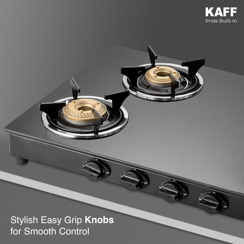 KAFF CTC 69 4B Gas Stove/Cooktop 4 Burners with Manual Ignition 69 CM, High Efficiency Brass Burners, Black Tempered Glass, Enamelled Pan Support (Black)