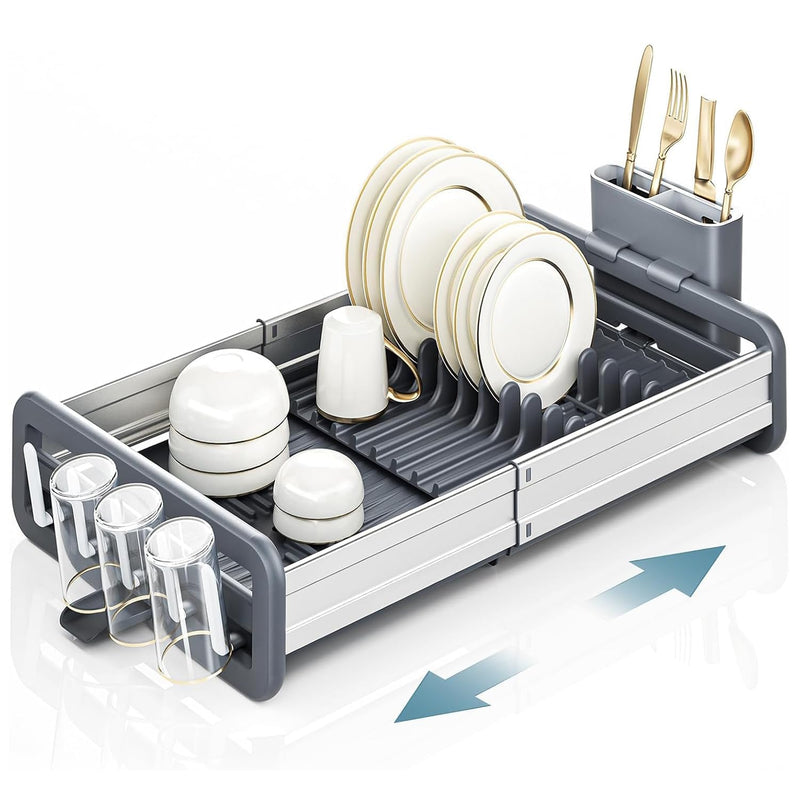 Plantex Kitchen Storage Rack/Aluminium Fold Flat Dish Drying Rack/Household Kitchen Bowls and Plates Organizers/Utensil Storage Holder - (Silver & Grey)-1