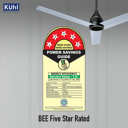 KUHL Arctis A4 1200 mm BLDC 65% Power Saving BLDC Ceiling Fan With Remote | BEE 5 Star Rated & ISI Marked | High Air Flow | 5 Year Warranty on Motor | Silver Mist