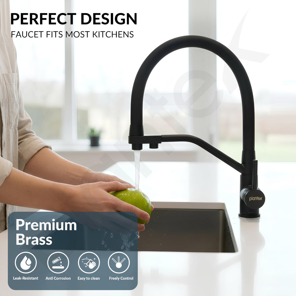 Plantex Pure Brass Flexible Tap for Kitchen Sink/Dual Flow Pull Out Sink Mixer Tap Hot and Cold/Movable/Rotable Water Mixer Faucet - (7904, Black)-2