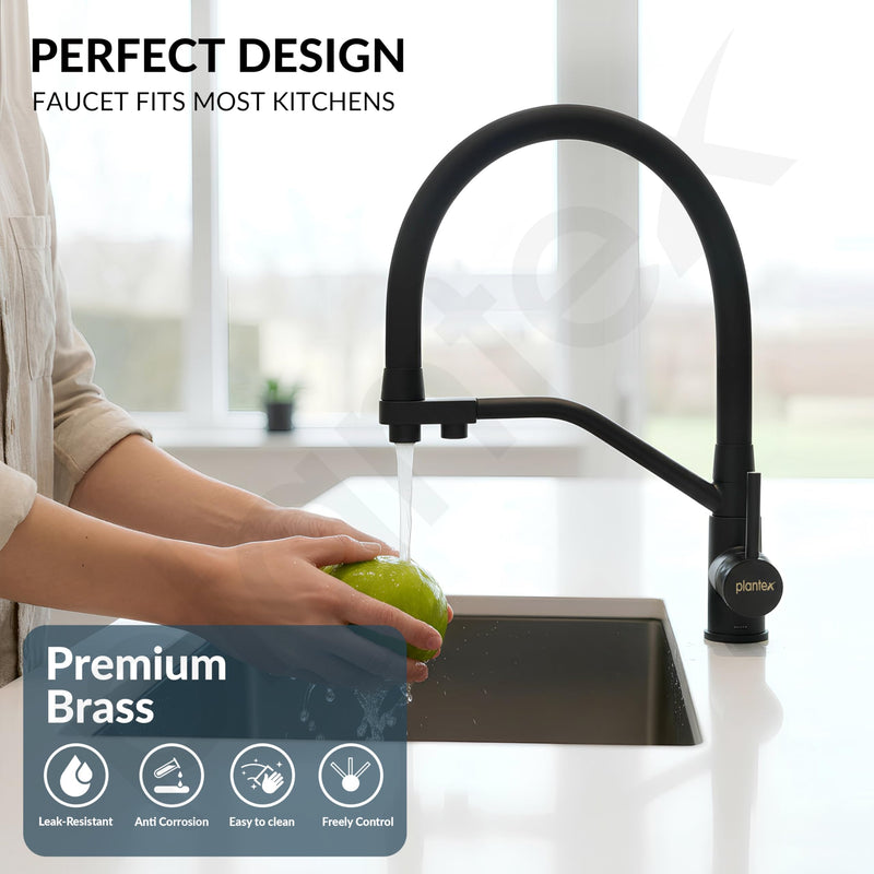 Plantex Pure Brass Flexible Tap for Kitchen Sink/Dual Flow Pull Out Sink Mixer Tap Hot and Cold/Movable/Rotable Water Mixer Faucet - (7904, Black)-2