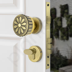 Plantex Heavy Duty Mortise Door Lock/Handle Set for Home/Office (Brass Antique & Gold)-4