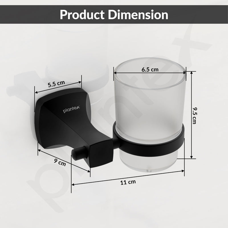 Plantex Space Aluminum Glass Tumbler Holder/Wall Mounted Tooth Brush Holder/Bathroom Accessories (Black)-3