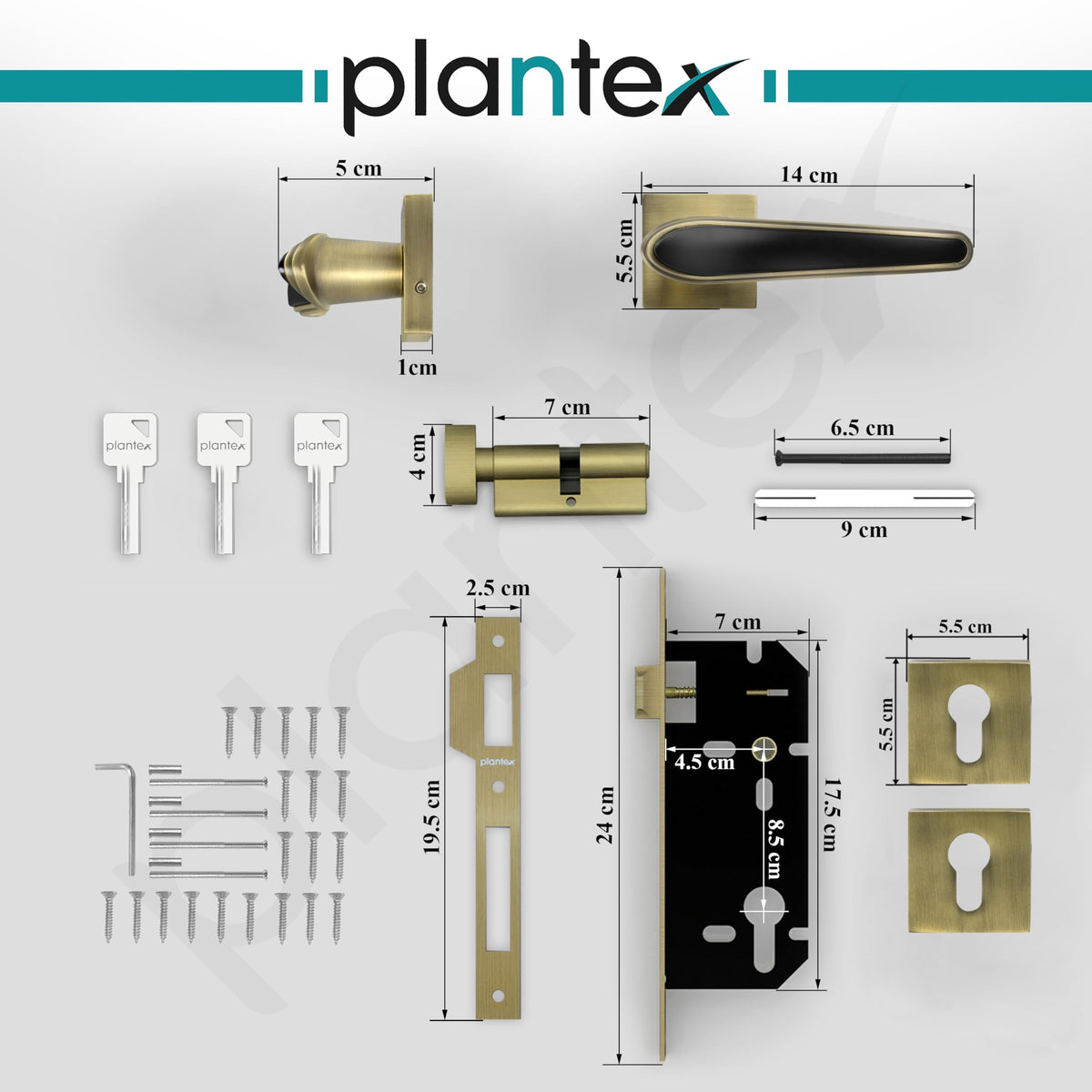 Plantex Main Door Lock/Mortise Lock for Doors - Robust Door Handle for Home with Brass Locks Body & Cylinder (PT-014, Brass Antique & Black)-3