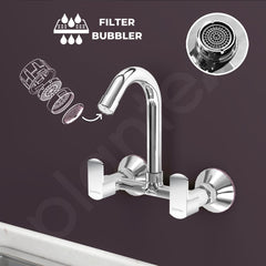 Plantex Sink Mixer for Kitchen with Brass Spindle/360 Degree Rotating Spout/Hot & Cold Water Mixer/Wall Mount Sink Mixer with Teflon Tap - Pack of 1 (Chrome, Kroma)-6