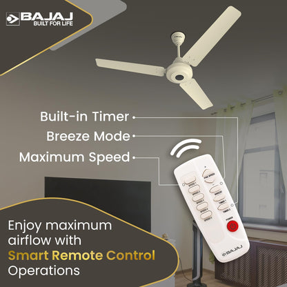 Bajaj Energos 12DC5R 1200 mm Silent BLDC Ceiling Fan|5-StarRated Energy Efficient Ceiling Fans for Home|Remote Control|Upto 65% Energy Saving|High Speed|Silent Operation|2-Yr Warranty Ivory