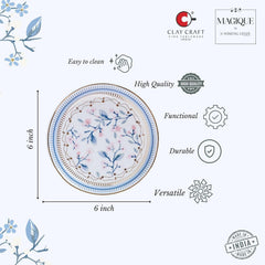 Magique by The Wishing Chair x ClayCraft : River of Flowers Ceramic Plates Set of 4 | 6 Inches | Snack Plates | Elegant Lightweight Small Ceramic Plates for Appetizers & Desserts | Dishwasher Safe