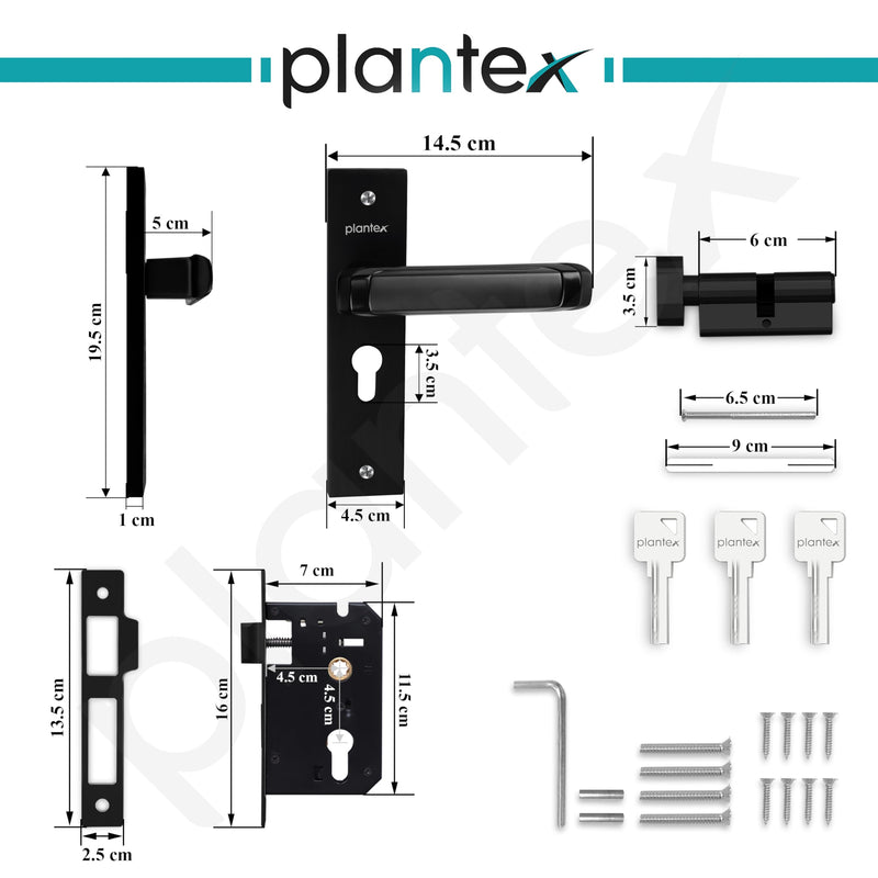 Plantex Heavy-Duty Door Lock Set - Main Door Lock Handle Set/Mortise Lock with 3 Keys, Brass Lock Body & Cylinder (8127 - Z Black & DC Black)-3