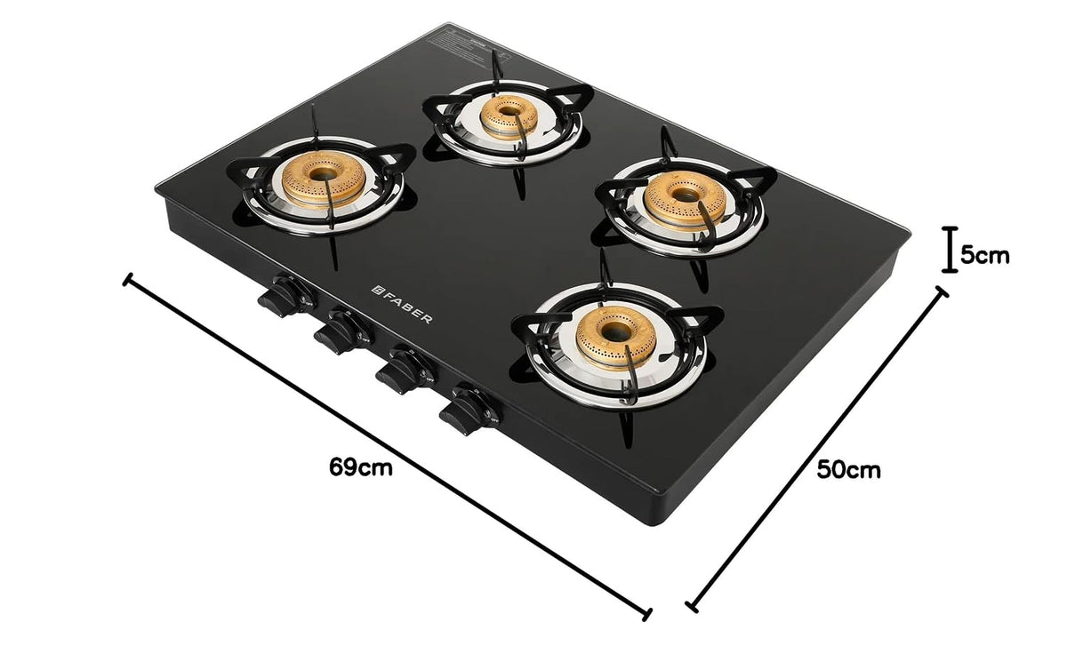 Faber high efficiency 4 Brass Burner gas stove, ISI Certified gas stove, with Jumbo Burner, Manual Ignition,double drip 
