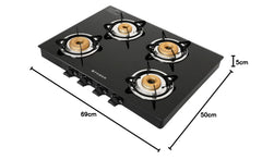 Faber high efficiency 4 Brass Burner gas stove, ISI Certified gas stove, with Jumbo Burner, Manual Ignition,double drip 