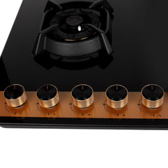 Faber Hobtop Utopia HT905 CRS BR CI AI 5 Brass Burner Auto Electric Ignition Glass Top, Black