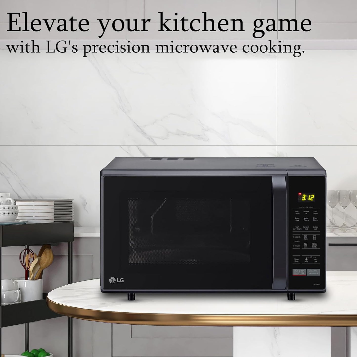 LG 28 L Convection Microwave Combination OvenOven (MC2846BV, Black, Auto Cook, Defrost, Indian Cuisine, Tandoor Se, Child Lock, Steam Cook & Stainless Steel Cavity)