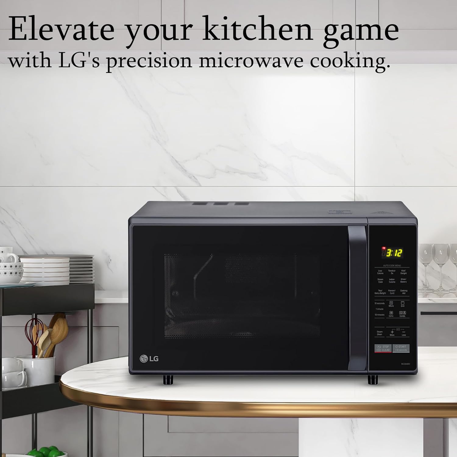 LG 28 L Convection Microwave Combination OvenOven (MC2846BV, Black, Auto Cook, Defrost, Indian Cuisine, Tandoor Se, Child Lock, Steam Cook & Stainless Steel Cavity)