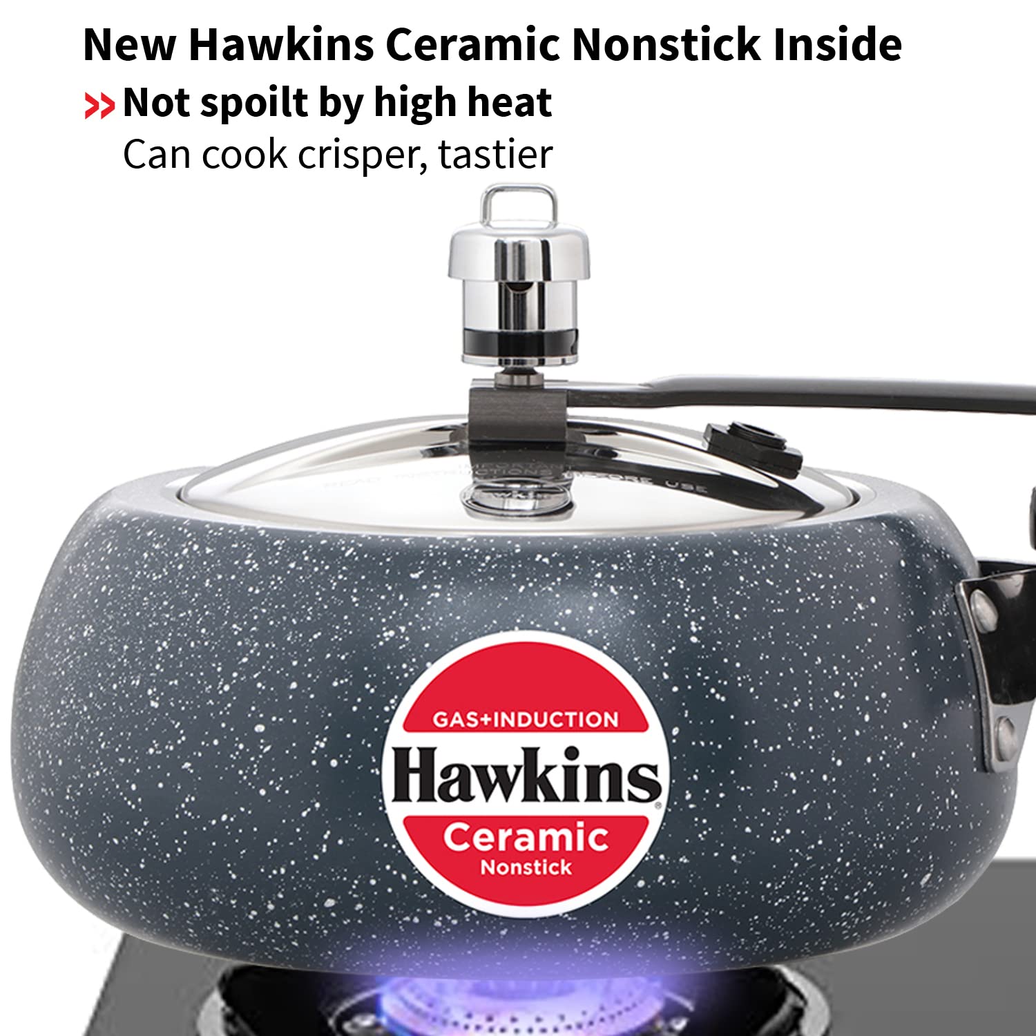 Hawkins 2 Litre Ceramic Nonstick Pressure Cooker, Induction Inner Lid Cooker, Granite Contura shaped Cooker, Blue (ICC20)