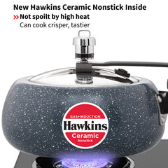 Hawkins 2 Litre Ceramic Nonstick Pressure Cooker, Induction Inner Lid Cooker, Granite Contura shaped Cooker, Blue (ICC20)