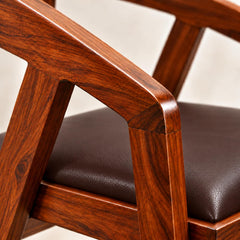 Solid Sheesham Wood Cafe Arm Chair, Walnut + Chocolate Upholstered Seat, Modern Wooden Accent Chair, Set of 2 (