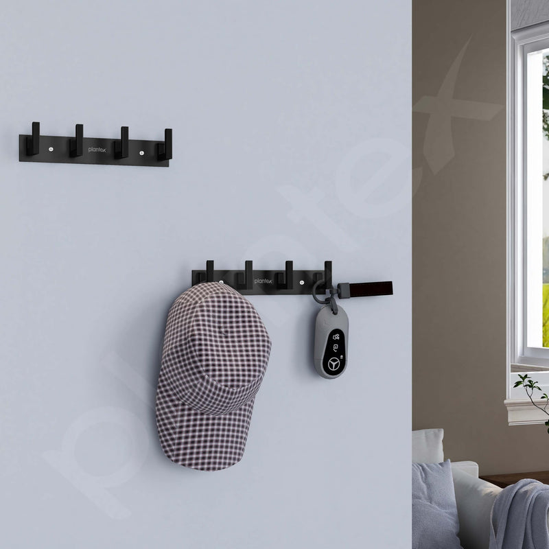 Plantex Aluminum Hook Rail with L-Shape Hooks for Walls of Bathroom/KitchenHook Rail Bar for Clothes/Towel/Keys-Pack of 2 (4 Hooks, Black)-2