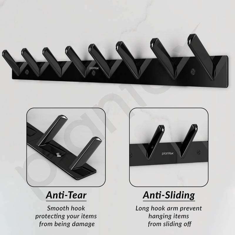 Plantex Wall Hooks for Hanging Cloth/Stainless Steel Towel Hangers/Bathroom Robe Hooks/Door Hangers/Square Wall Hook/Hook Rail for Hanging Keys - 8 Hooks (Pack of 3, PVD Black)-5