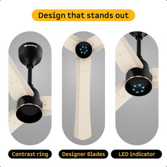 atomberg Renesa Halo Smart Alexa Enabled 1200mm BLDC Ceiling Fan with Remote |BEE 5 star | High Air Delivery | Low noise | LED Speed Indicator | Sleek Design | | 3 Year Warranty| SeaSand Ivory & Black