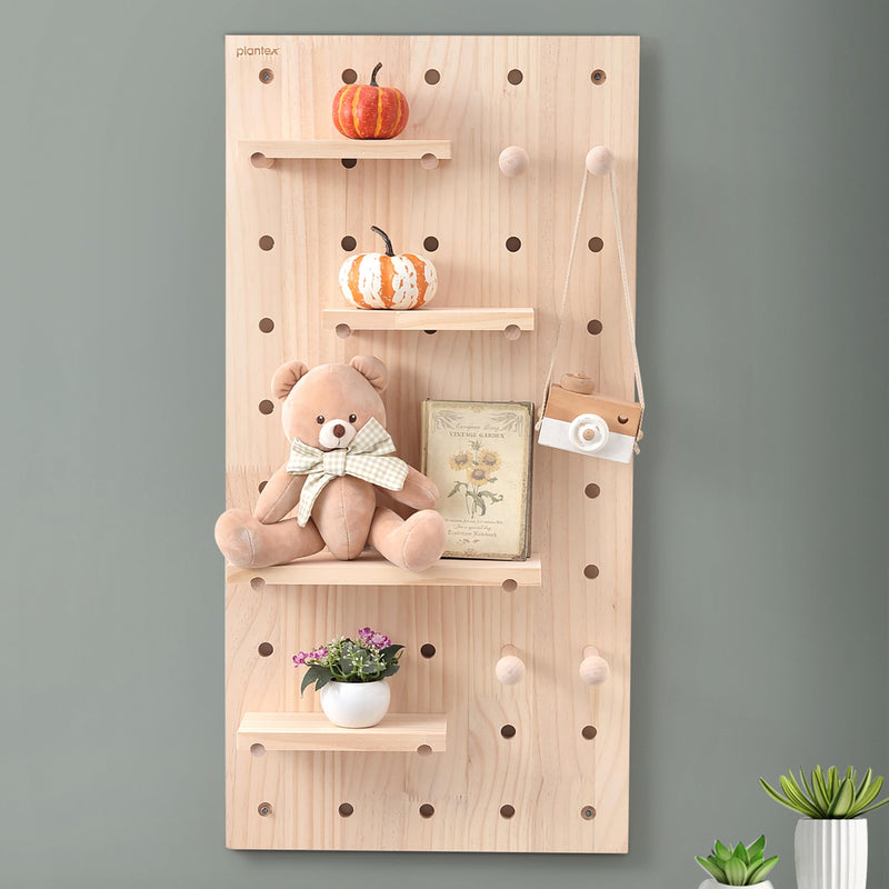 Plantex Multipurpose Pine Wall Mount Wood Pegboard For Home/Wood Display Shelf/Wall Organizer For Bedroom/Kitchen/Bathroom - (32X16 Inches)-1