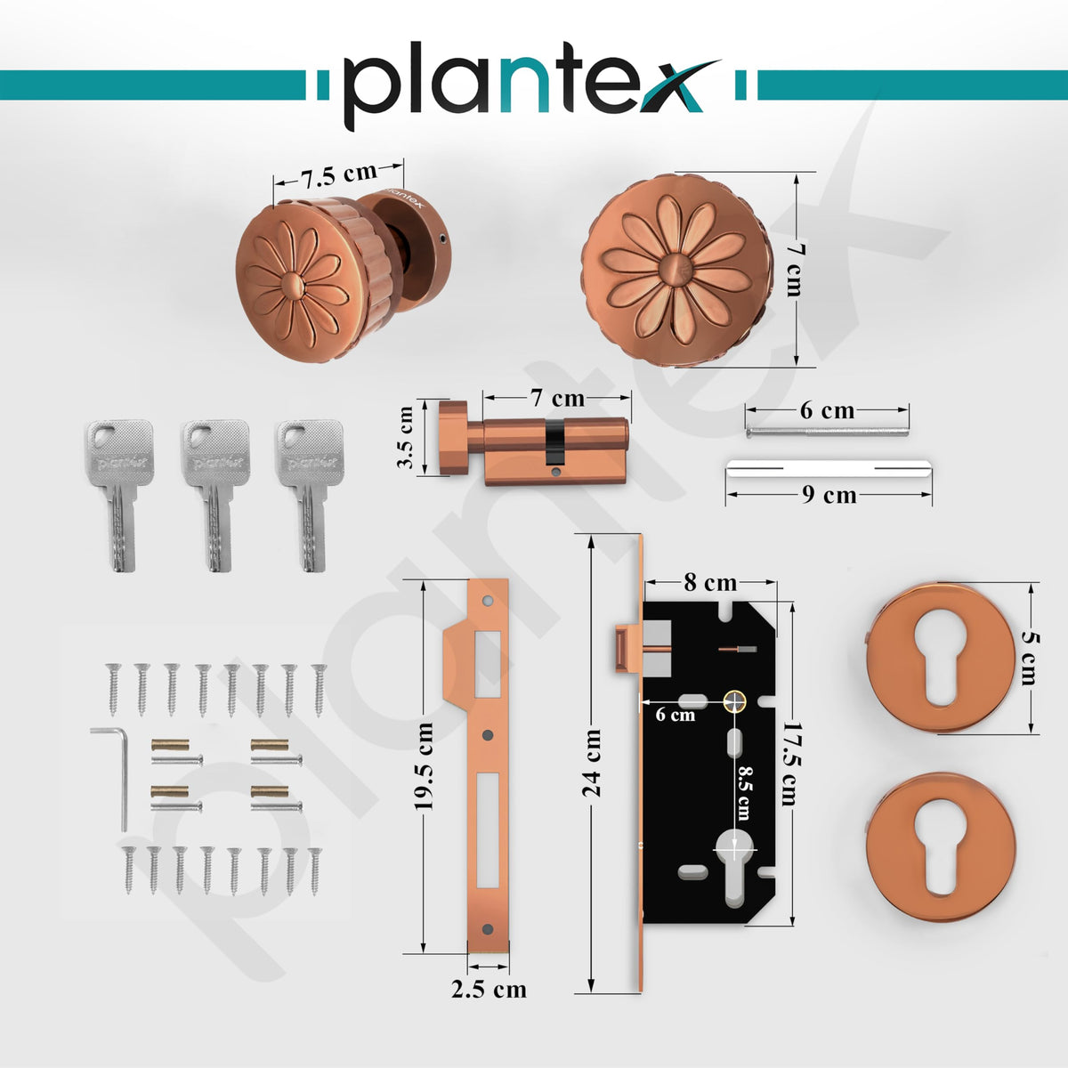 Plantex Heavy Duty Door Lock/Main Door Mortise Lock Handle/Handle Set for Home/Office/Door Accessories (Rose Gold)-3