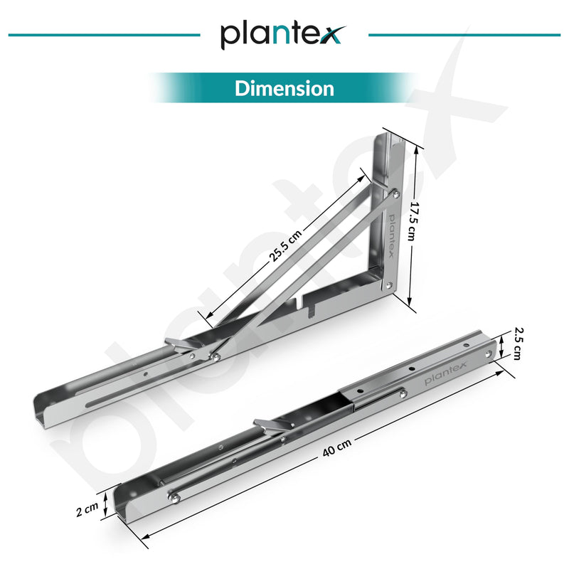 Plantex Heavy Duty 16 Inch Foldable Shelf Bracket/Stainless Steel Multipurpose Bracket/L Bracket/Space Saving Wall Bracket for Shelf/Folding Table Bracket for Home & Office (Pack of 2, Chrome)-3