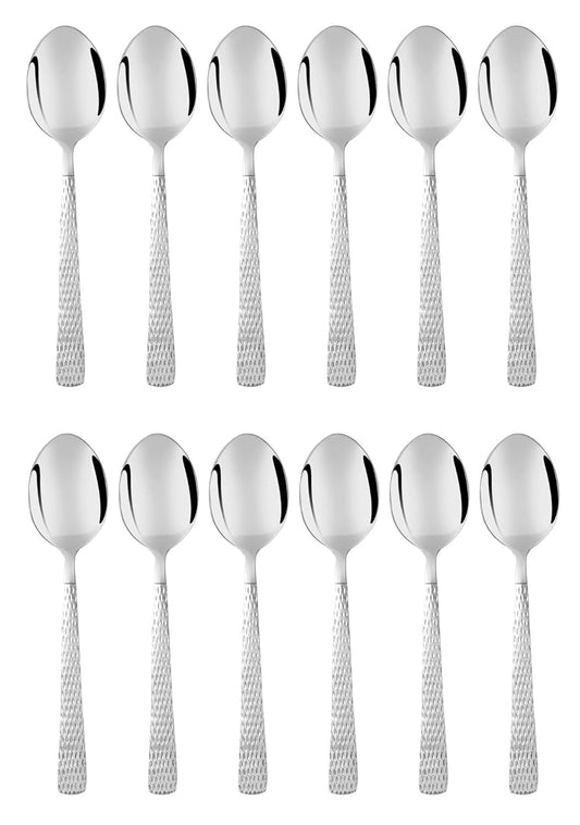 Dynore Stainless Steel Hammered Design 12 Pieces Dinner Spoons Set for Home/Kitchen/Restaurant