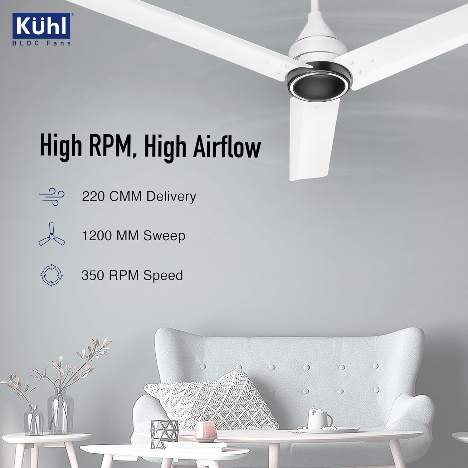 KUHL Arctis A4 1200 mm BLDC 65% Power Saving BLDC Ceiling Fan With Remote | BEE 5 Star Rated & ISI Marked | High Air Flow | 5 Year Warranty on Motor | White Dual