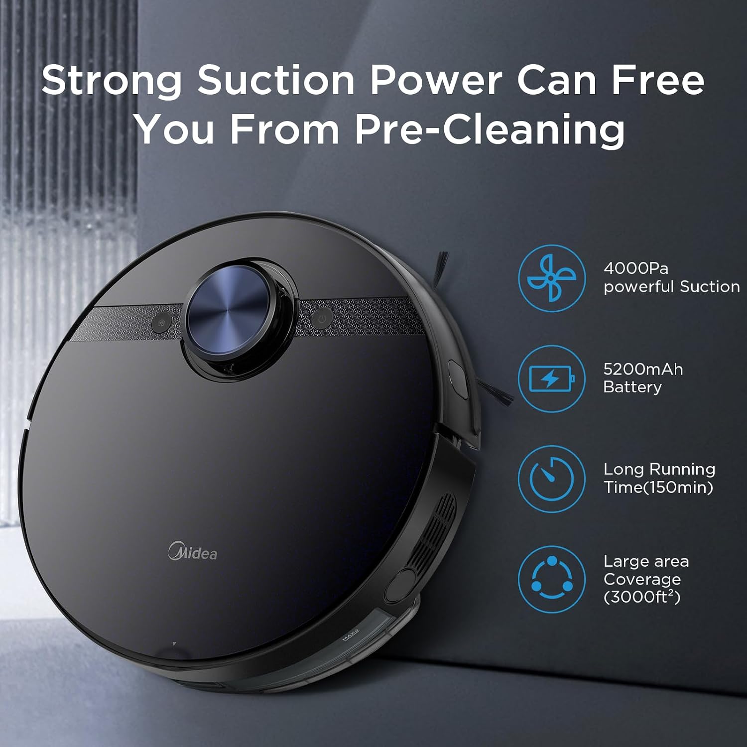 Midea M7 Robotic Vacuum Cleaner |Wet & Dry | BLDC Motor | 4000Pa Suction| 5th gen lidar Navigation 30 Set sensors |Auto Return Charge| Alexa & Google Enabled