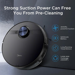Midea M7 Robotic Vacuum Cleaner |Wet & Dry | BLDC Motor | 4000Pa Suction| 5th gen lidar Navigation 30 Set sensors |Auto Return Charge| Alexa & Google Enabled