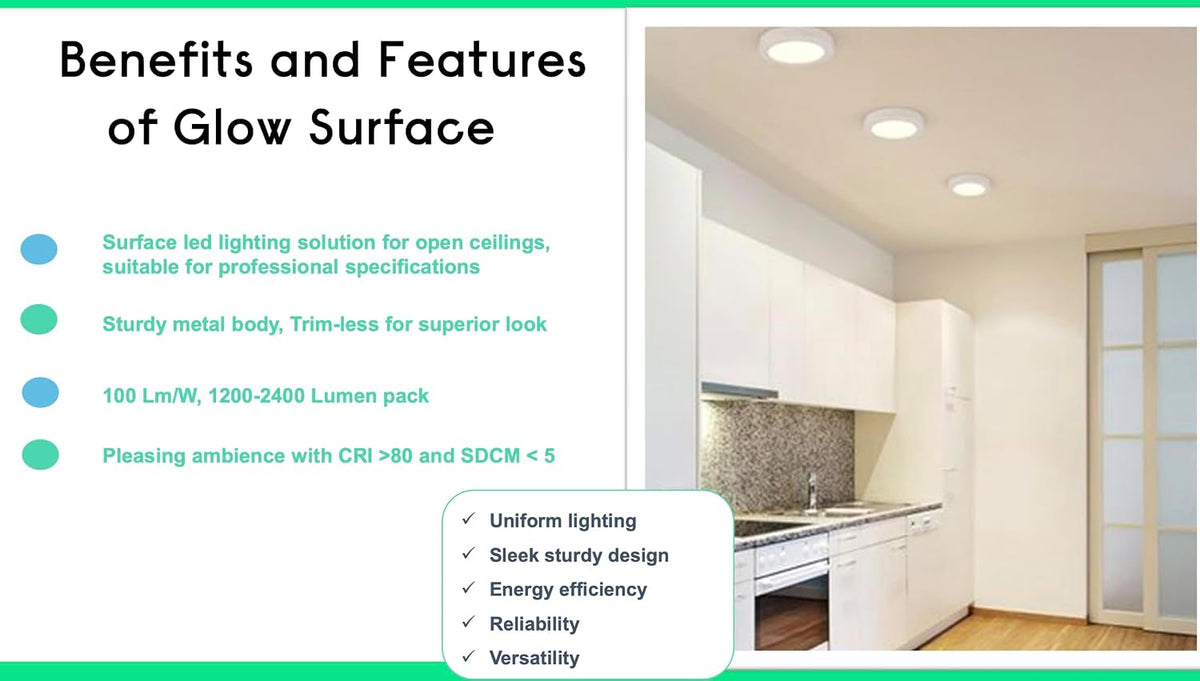Philips LED Glow Surface Downlight Metal Body, Trim Less Sleek and Energy-efficient Surface Mount Light (3000k - Warm white, B0FLQBD2GF)