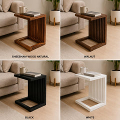 Solid Sheesham Wood C Shape Side Table for Living Room | Modern Sofa End Table | Wooden Laptop Table for Bed | 
