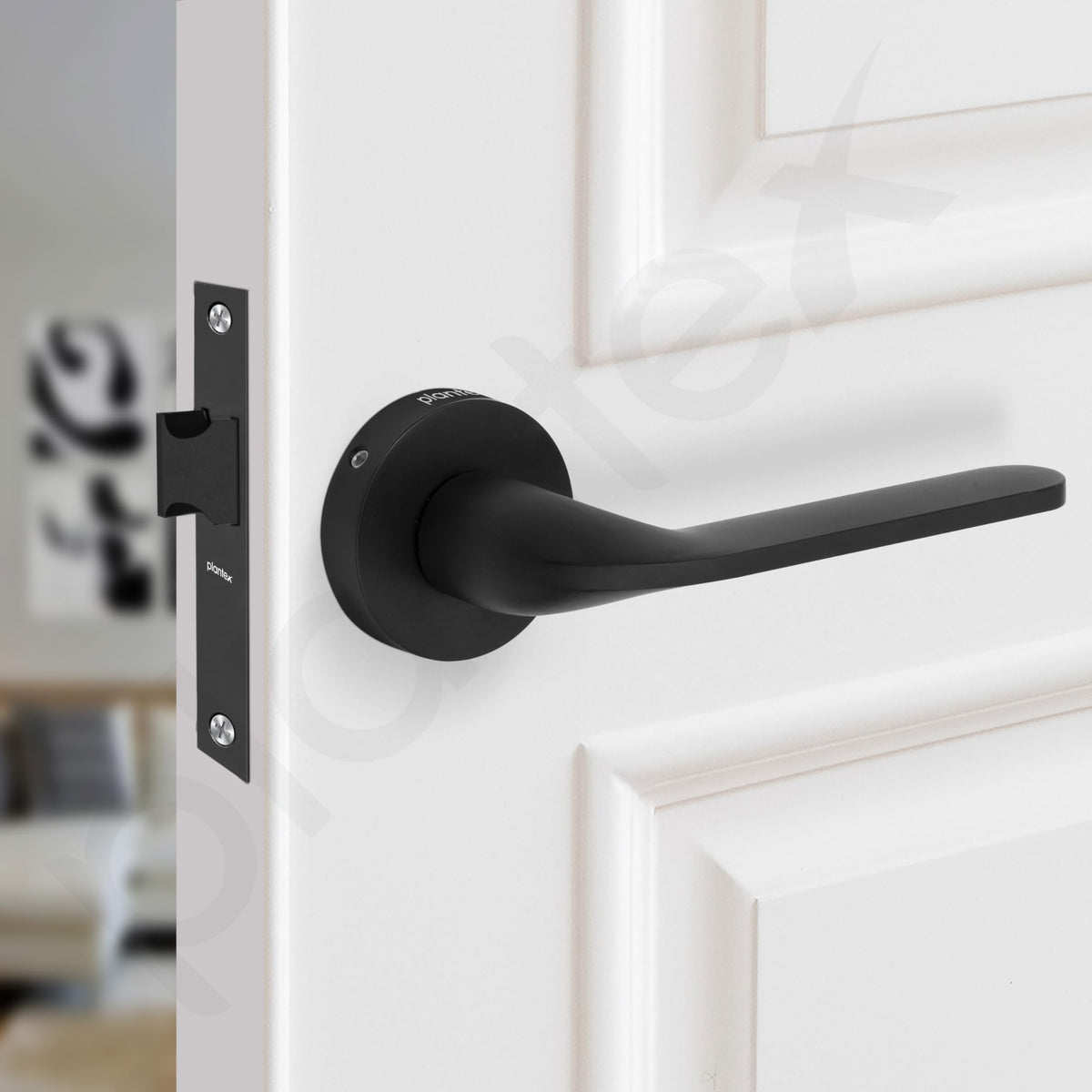 Plantex Pearl Mortise Door Lock for Balcony and Bathroom Door Lock/Keyless Pull Handle Set with Baby Latch (7060, Z-Black)-4