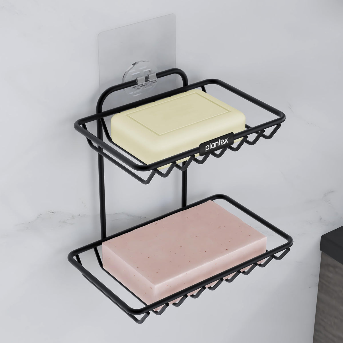 Plantex Self Adhesive Soap Holder for Bathroom/GI Steel Soap Case/2 Layer Soap Storage/Bathroom Accessories - Pack of 1 (Black)-1