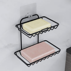 Plantex Self Adhesive Soap Holder for Bathroom/GI Steel Soap Case/2 Layer Soap Storage/Bathroom Accessories - Pack of 1 (Black)-1
