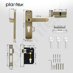 Plantex Heavy-Duty Door Lock/Door Handle Set with 3 Years of Warranty/Mortise Lock with 3 Keys, Brass Lockbody & Cylinder (8136 - Brass Antique)-6