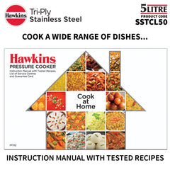Hawkins Classic 5 Litre Tri-Ply Pressure Cooker, Triply Stainless Steel Inner Lid Cooker, Silver (SSTCL50)