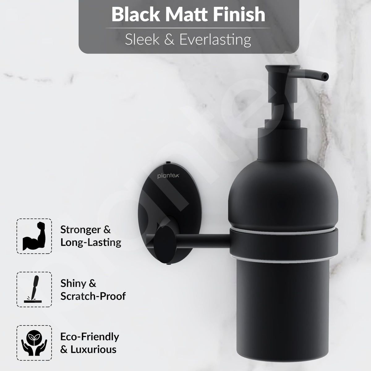 Plantex Liquid Soap Dispenser for Bathroom/304 Grade Stainless Steel Wall Mount handwash Dispenser/Shampoo Dispenser/Bathroom Accessories - Oreva (Black)-5