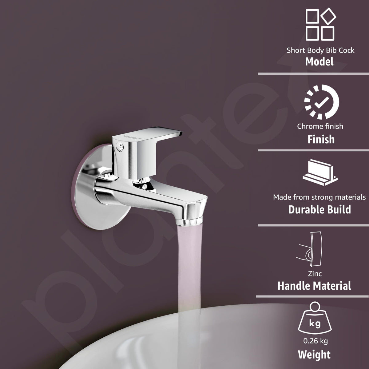 Plantex Water Tap for Bathroom with Water-Saving Tap/Wall Mount Bib Tap with Wall Flange and Teflon Tape/Brass Spindle Basin Tap for Home (CRM-1281-Mirror Chrome Finish)-2