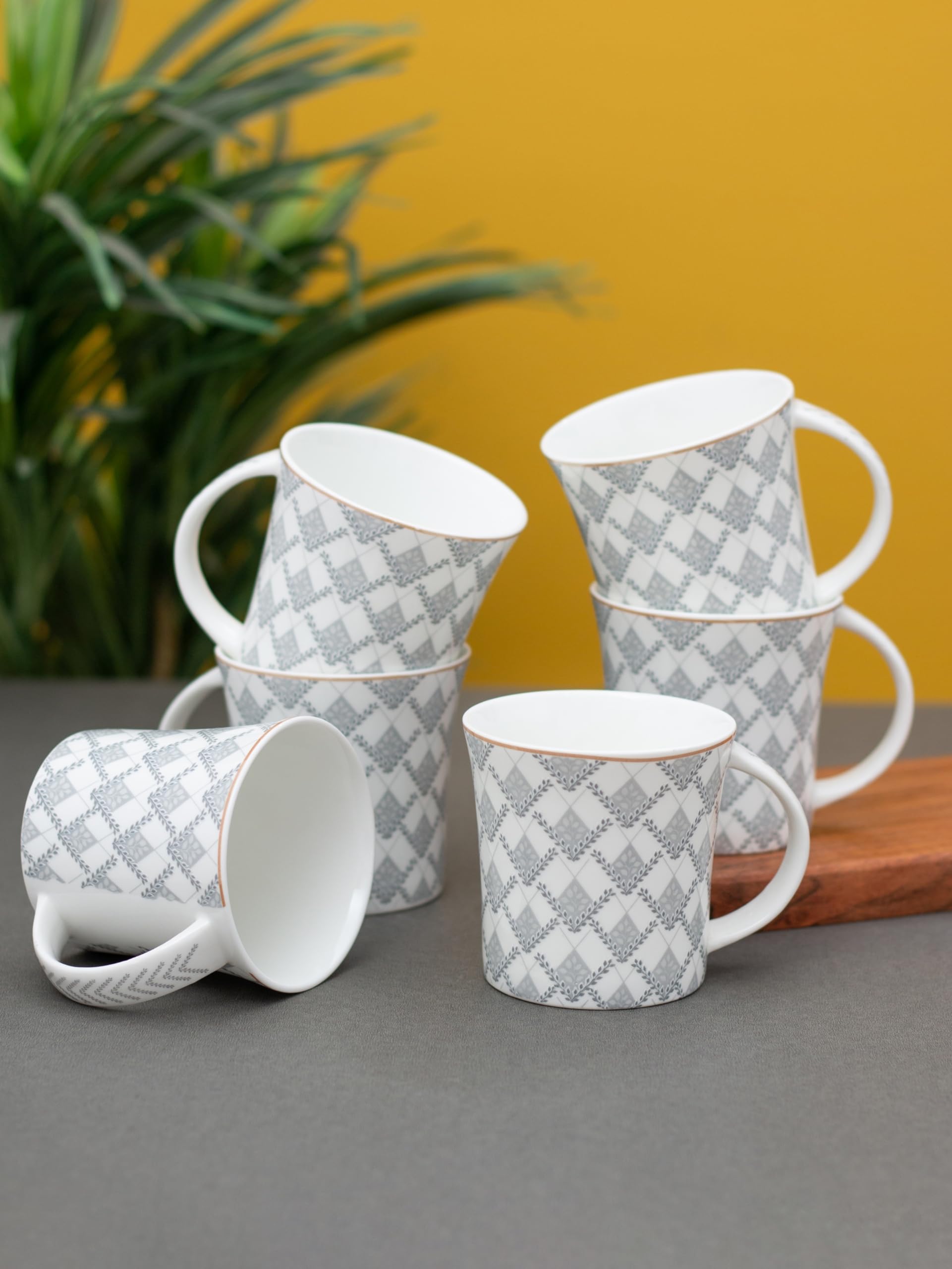 Clay Craft Fine Ceramic Printed Coffee/Tea Cups Set of 6-200 ml Each, Tea Cup Set of 6, Microwave & Dishwasher Safe, Mugs for Coffee, Cups Set of 6, Mug Set, Gift Set, Ideal for Gifting