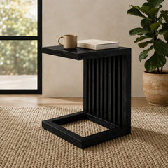Solid Sheesham Wood C Shape Side Table for Living Room | Modern Sofa End Table | Wooden Laptop Table for Bed | 
