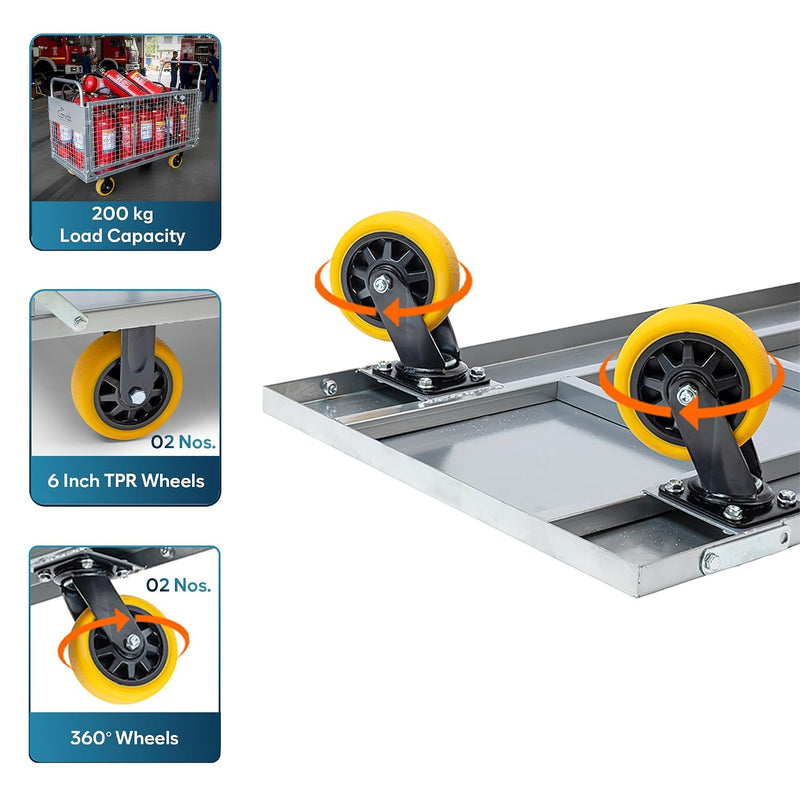 Corvids 200 Kg Heavy-Duty Mild Steel Cage Platform Trolley | 2-Year Warranty | 6-Inch TPR Wheels, Dual Handles | Industrial Material Handling Cart for Warehouse, Factory, Store, Hotel & Home