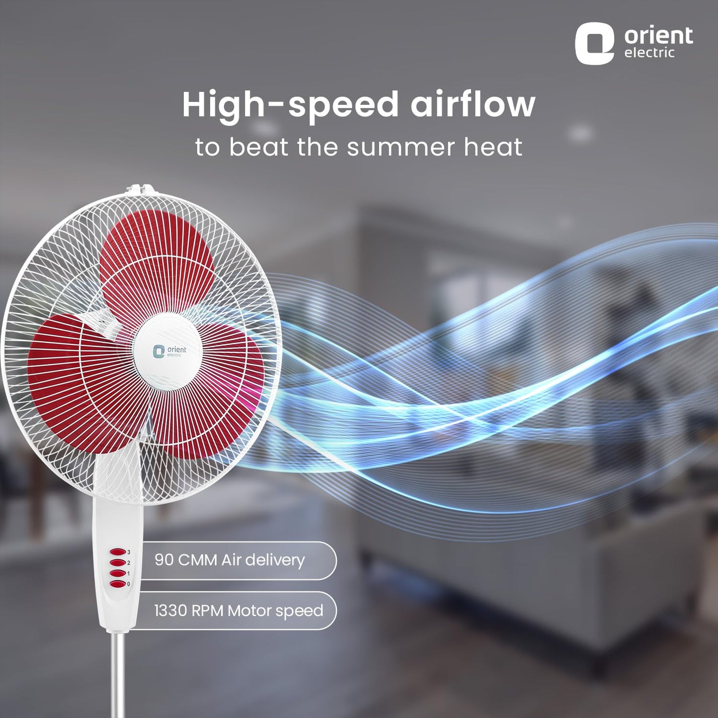 Orient Electric 400 mm Stand 82| Stand fan with tilt & oscillation| Telescopic adjustable height| Piano speed control| Red, pack of 1